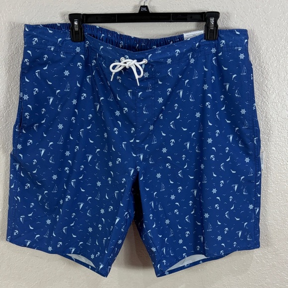 ST JOHN’S BAY ,Size 2XL,Blue Patterned Men's Swim Shorts - Picture 7 of 17